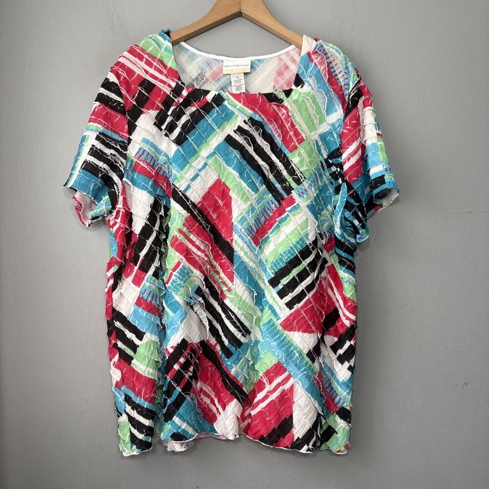 Alfred Dunner Tiered Ruffle Top Plus Size 1X Bright Artsy Geometric Square Neck
